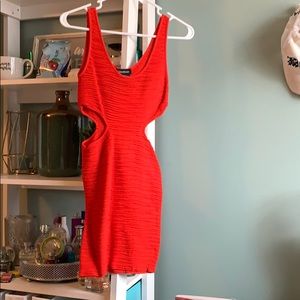 Bebe orange/red open sided dress